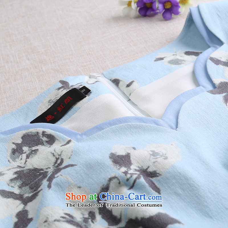 A Pinwheel Without Wind-Yuk Yat letter cotton linen dresses 2015 Summer retro Sau San cotton linen stamp cheongsam dress blue 2XL, Yat Lady , , , shopping on the Internet