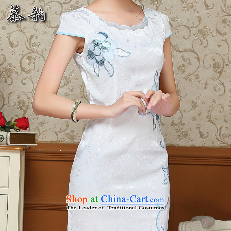 The following Summer 2015 new women's pretty and stylish version of Sau San video thin cheongsam dress qipao Tang dynasty improved female summer Blue M the following shopping on the Internet has been pressed.