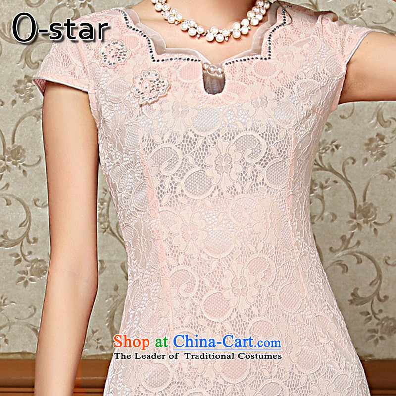 2015 Summer o-star new women's dresses summer pure color stamp stylish improved cheongsam pink Xxl,o-star,,, shopping on the Internet