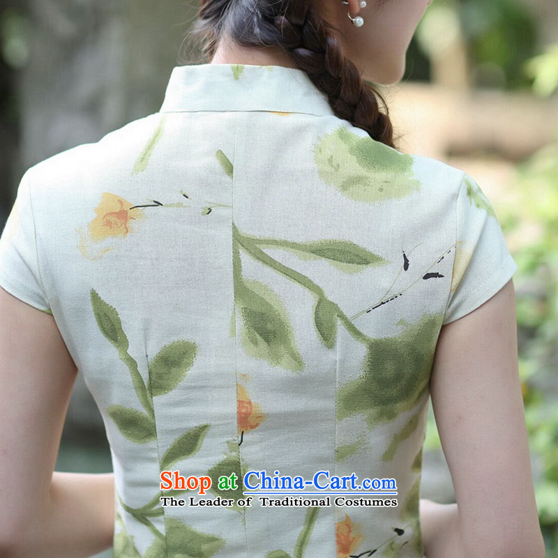 Chinese Dress summer floral blouses, improvement of Tang Dynasty is pressed a mock-neck disc clip short-sleeved T-shirt qipao Sau San Single T-shirts are XL, floral shopping on the Internet has been pressed.