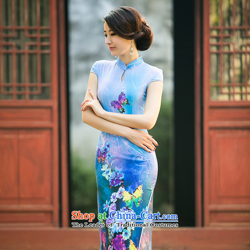 The new 2015 Spring/Summer female cheongsam dress stylish improved daily video thin foutune temperament long dresses according to the United States House of purple XL, , , , shopping on the Internet