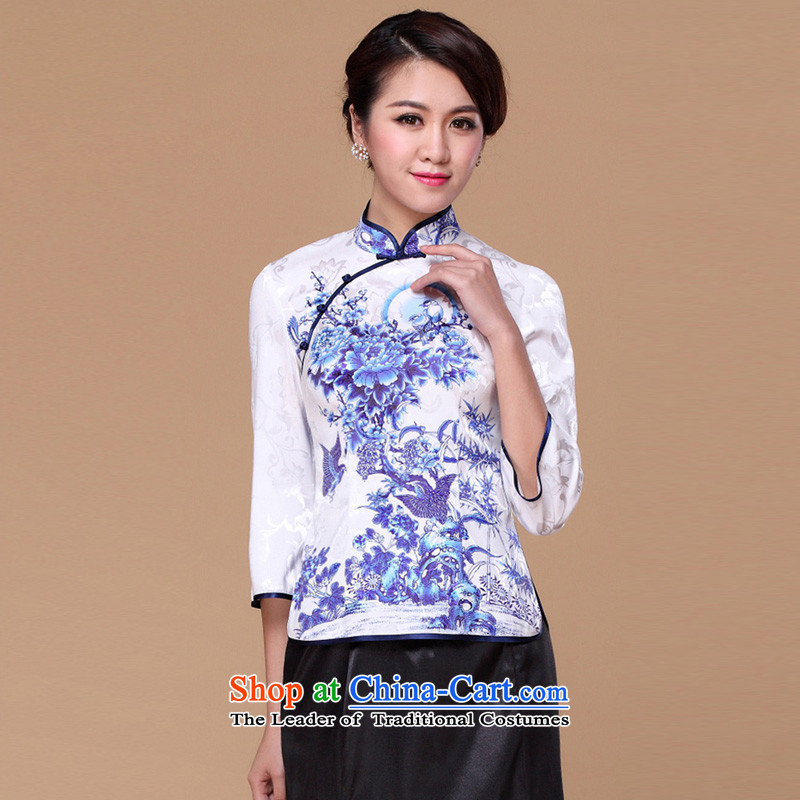 The end of the shallow porcelain retro-tie long-sleeved T-shirt RXB14201-1 Sau San cheongsam ,L,light at the end of shopping on the Internet has been pressed.