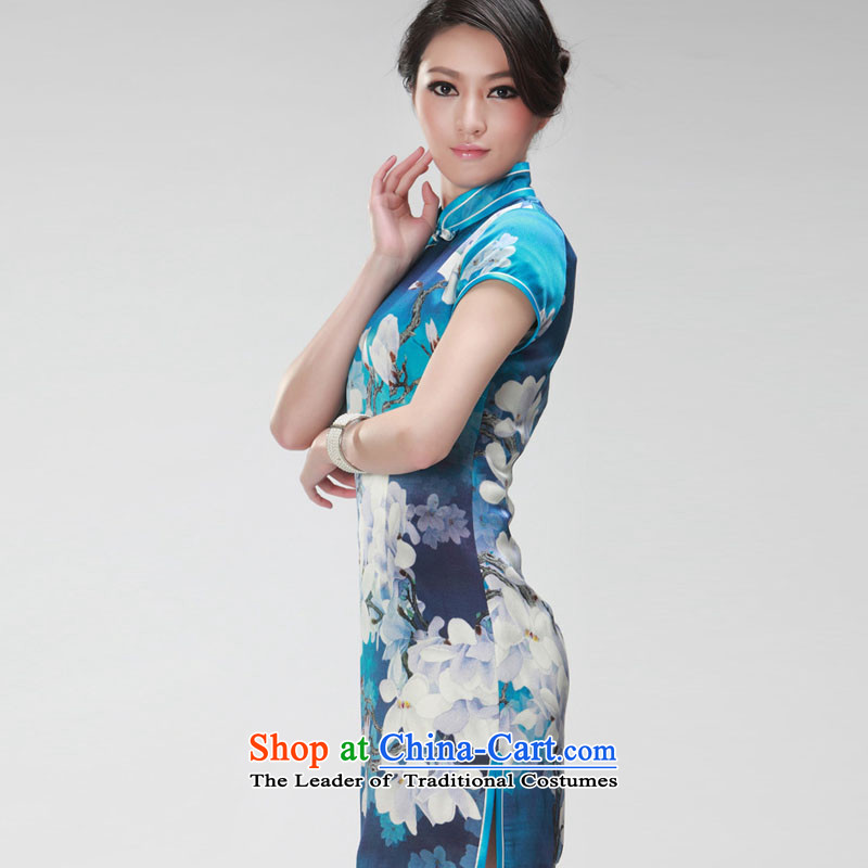 The end of the Double stretch the light cheongsam dress short of Qipao RXA521 blue light at the end of , , , XXL, shopping on the Internet
