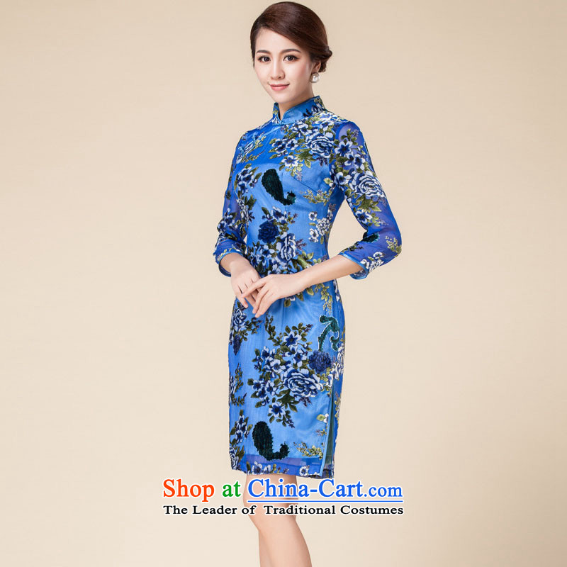 At the end of light Silk Cheongsam mother married retro qipao gown RX141723 skirt blue light at the end of , , , XXL, shopping on the Internet