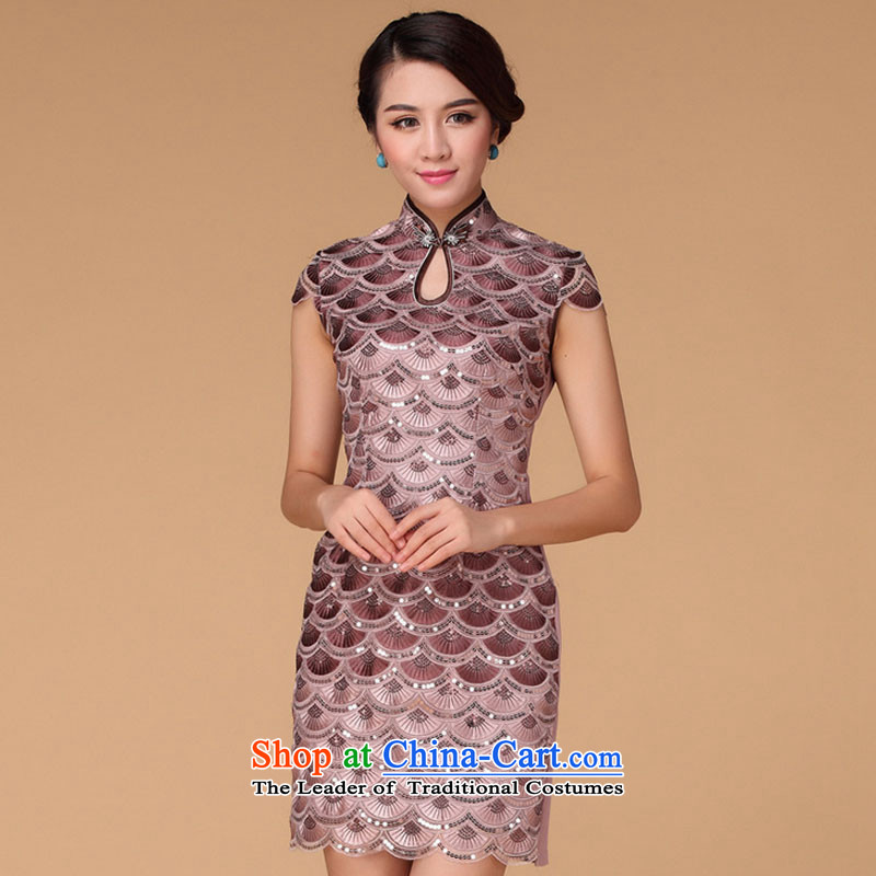 The end of the light of ethnic retro elegant French terry cheongsam dress RXA611  XXXL, light at the end of brown , , , shopping on the Internet