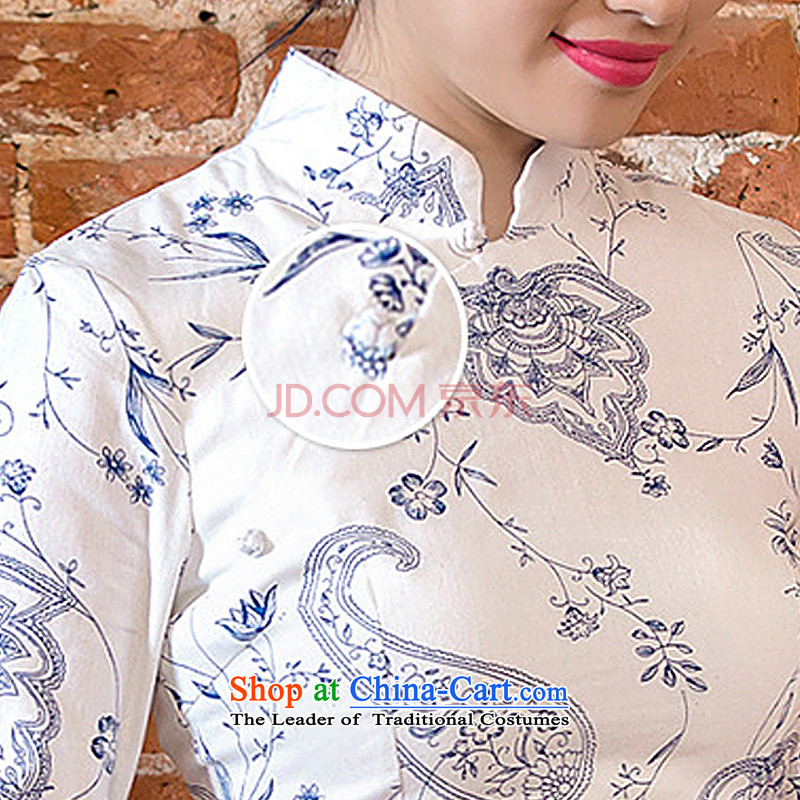 In line summer short-sleeved qipao cloud long low on disk for manually linen's skirt blue line-XL, Lotus cloud (youthinking) , , , shopping on the Internet