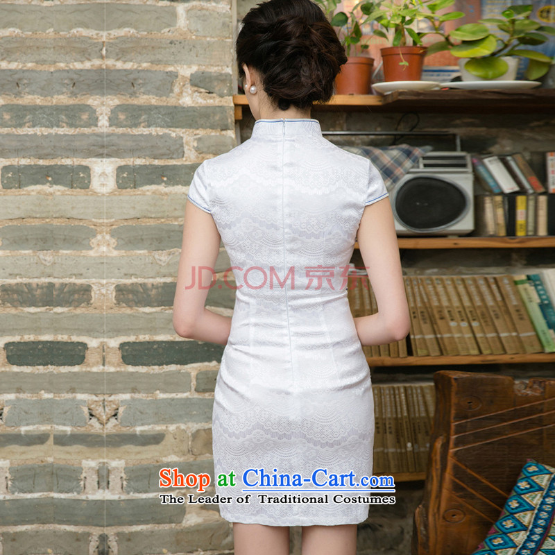 At stake, the Cloud's summer short-sleeved qipao Ms. improved national three-dimensional air-embroidered dress blue line-S, Cloud (youthinking) , , , shopping on the Internet
