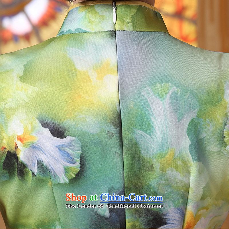 The spring and summer of 2015, the daily new retro improved long stamp short-sleeved teenage beauty cheongsam dress Girl fabric layer kind green XXL suzhou embroidery brides, shipment has been pressed shopping on the Internet