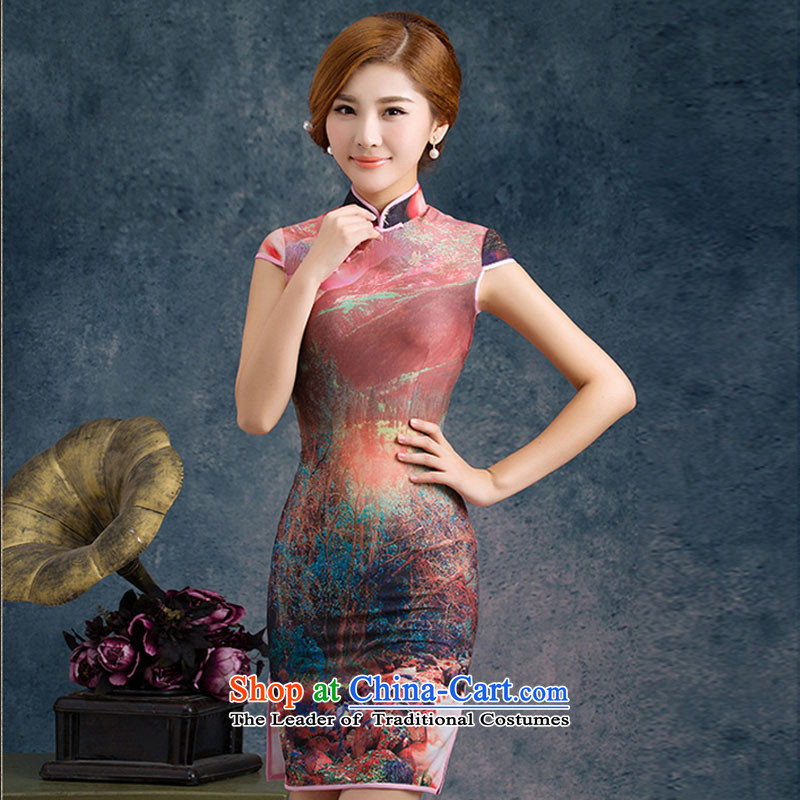 The end of the shallow stretch of Silk Cheongsam improved summer daily short of Sau San stylish temperament short-sleeved low power's skirt PYMXYG008 picture color light at the end of L, , , , shopping on the Internet