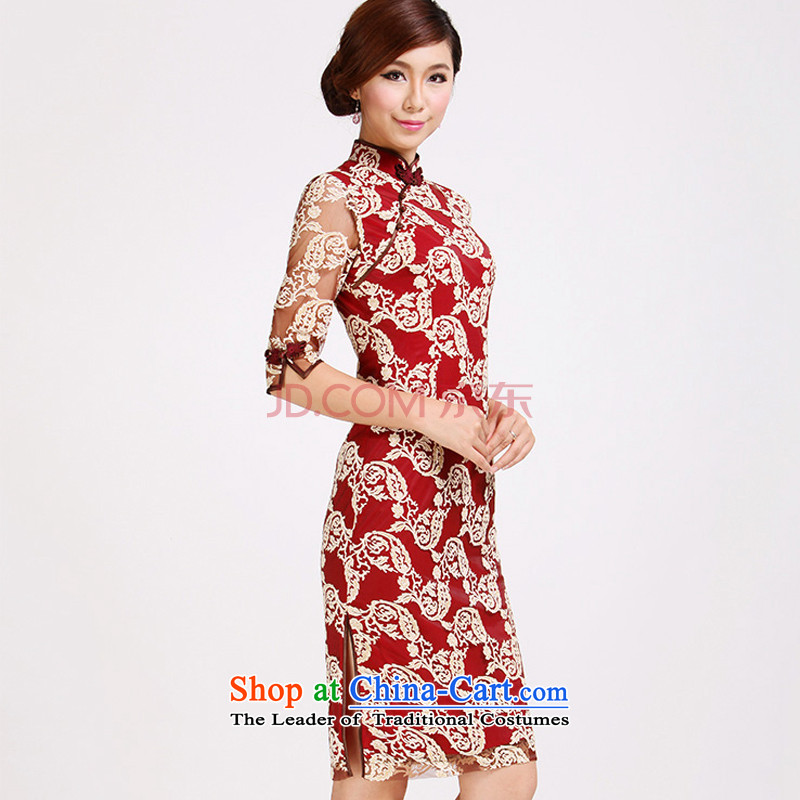 Line-in the cloud marriages red sleeved qipao summer bridesmaid bows dress AQE029  XXL, red-line (youthinking cloud) , , , shopping on the Internet