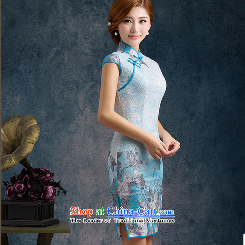 The end of the shallow lace improved day-to-day summer qipao Sau San stylish ethnic Chinese Wind collar short-sleeved short skirt PYMXYG012) picture color light at the end of M , , , shopping on the Internet