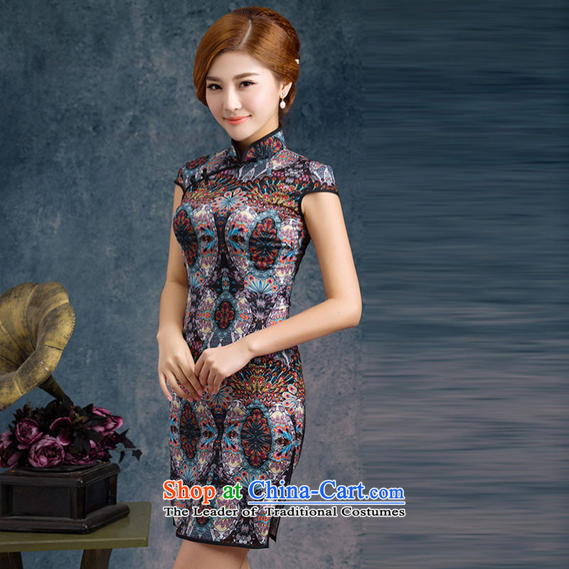 The end of the shallow stretch of Silk Cheongsam improved summer daily fashion sense of Sau San temperament short-sleeved dresses PYMXYG018 picture color light at the end of M , , , shopping on the Internet