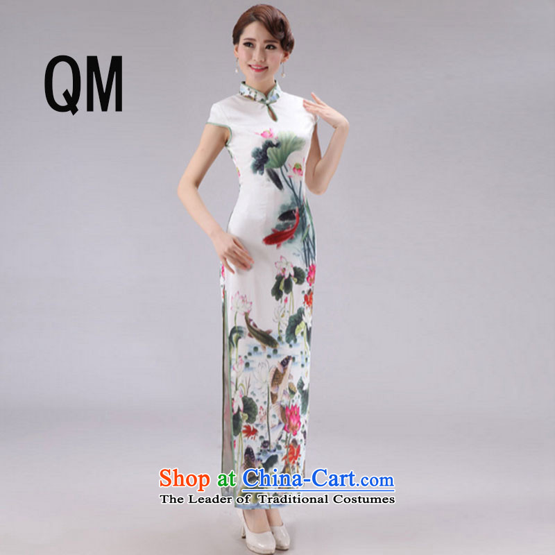 At the end of light Silk Cheongsam summer improved improved long stylish elegance of ethnic etiquette Sau San clothing?PYMXYG026?picture color?XXL