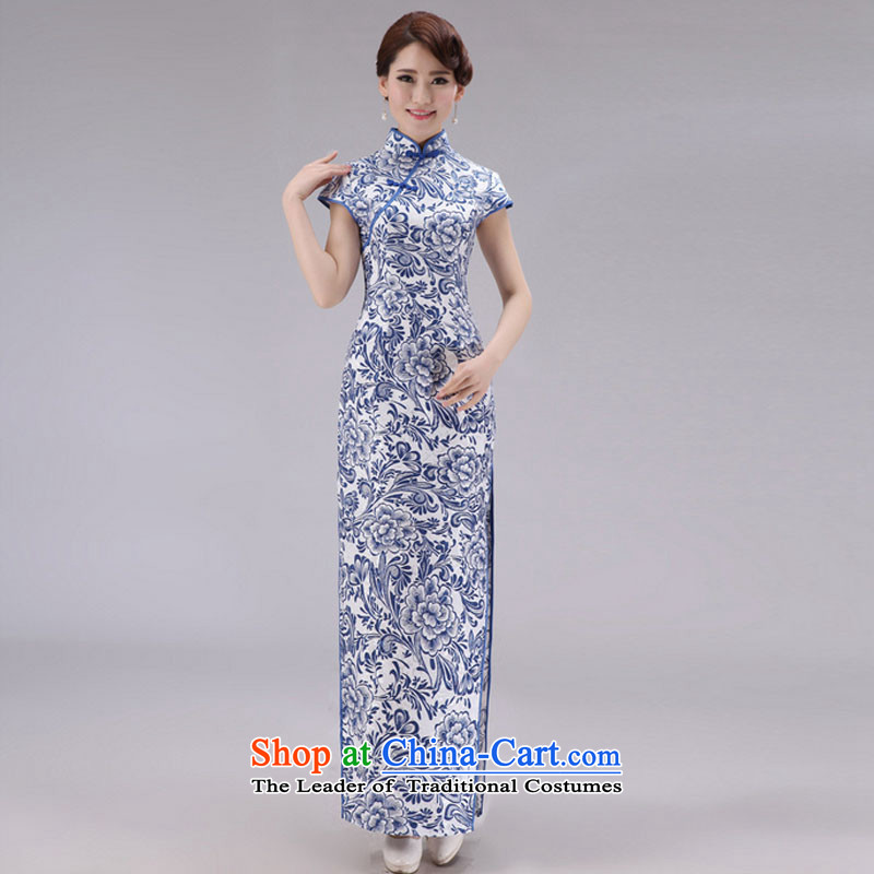 At the end of the summer of qipao light improved porcelain long short-sleeved daily Sau San jacquard cotton national high wind fork dresses PYMXYG027 picture color light at the end of L, , , , shopping on the Internet