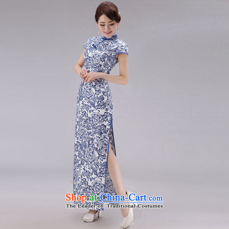 At the end of the summer of qipao light improved porcelain long short-sleeved daily Sau San jacquard cotton national high wind fork dresses PYMXYG027 picture color light at the end of L, , , , shopping on the Internet
