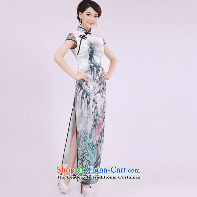 At the end of light cotton improvement of ethnic day-to-day summer qipao Sau San short-sleeved long landscape pattern dresses PYMXYG033 picture color light at the end of XL, , , , shopping on the Internet