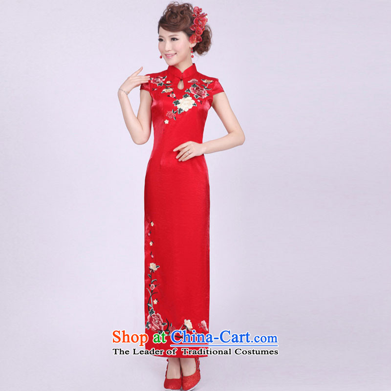 The end of the shallow marriages improved qipao summer long, short-sleeved red Sau San embroidery national China wind bows dress PYMXYG036 picture color light at the end of M , , , shopping on the Internet
