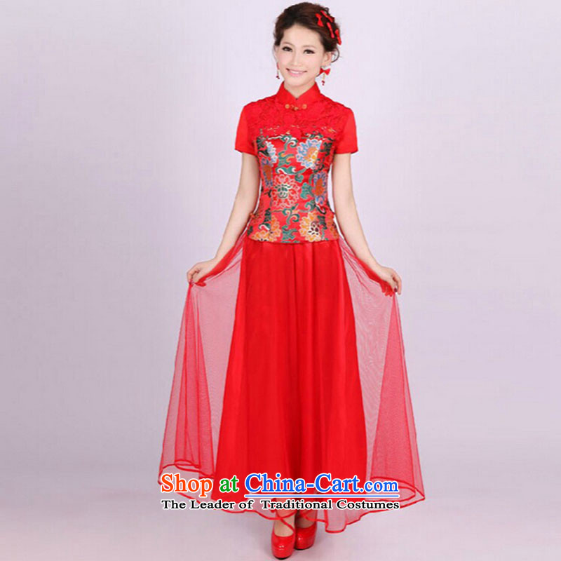 At the end of light red bride retro wedding dress long improved retro ethnic short-sleeved clothing PYMXYG055 bows picture color light at the end of XL, , , , shopping on the Internet