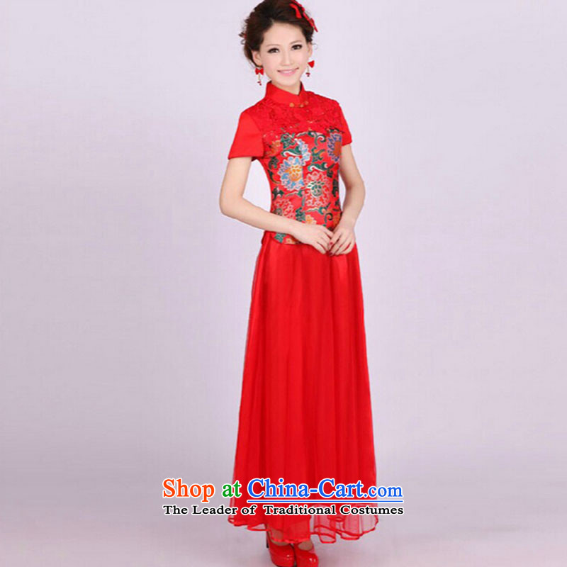 At the end of light red bride retro wedding dress long improved retro ethnic short-sleeved clothing PYMXYG055 bows picture color light at the end of XL, , , , shopping on the Internet