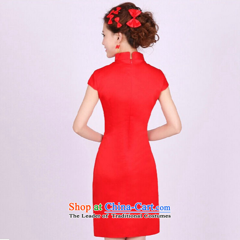 At the end of the summer of light red retro improved qipao ethnic lace short dress bows to the skirt PYMXYG061 picture color light at the end of M , , , shopping on the Internet