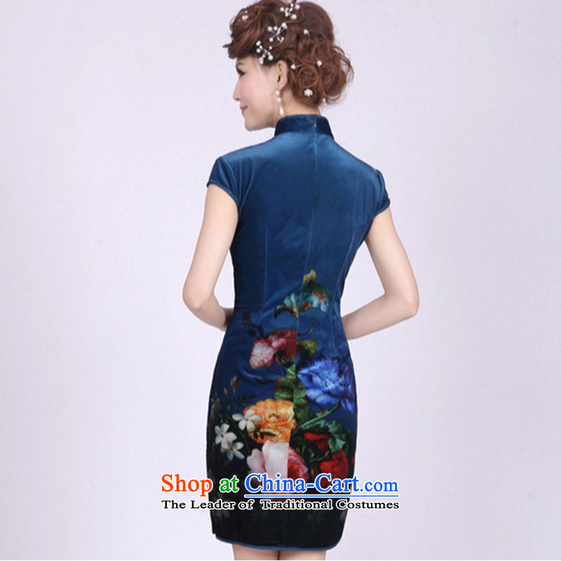 At the end of the summer of light blue noble improved qipao daily ethnic stylish PYMXYG064 dress photo Sau San velvet color at the end of L, shallow shopping on the Internet has been pressed.
