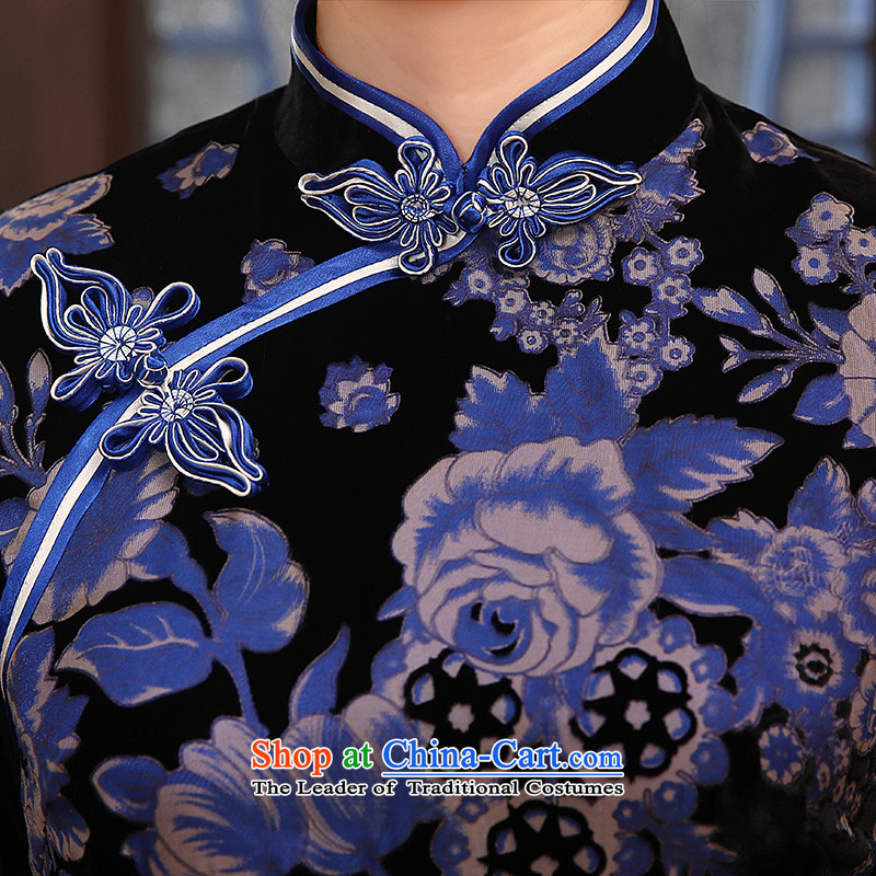 [Sau Kwun tong], spring 2015 dream new scouring pads in the reusable cuffs mother load qipao gown cheongsam QZ4817 retro XXXL, black-soo Kwun Tong shopping on the Internet has been pressed.