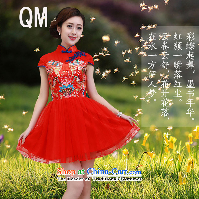 At the end of the summer of qipao light improved wedding dress brocade coverlets red bows services short-sleeved bridal dresses?PYMXYG128?RED?M