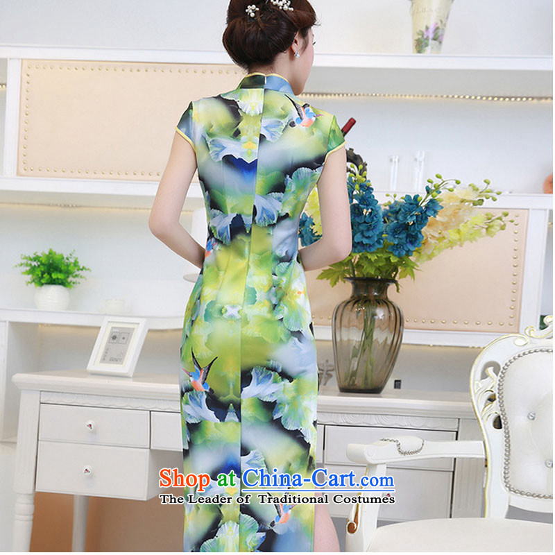 At the end of light long short-sleeved improved qipao summer stereo embroidery ethnic costumes women's ceremonial dress PYMXYG134 picture color light at the end of , , , XXL, shopping on the Internet