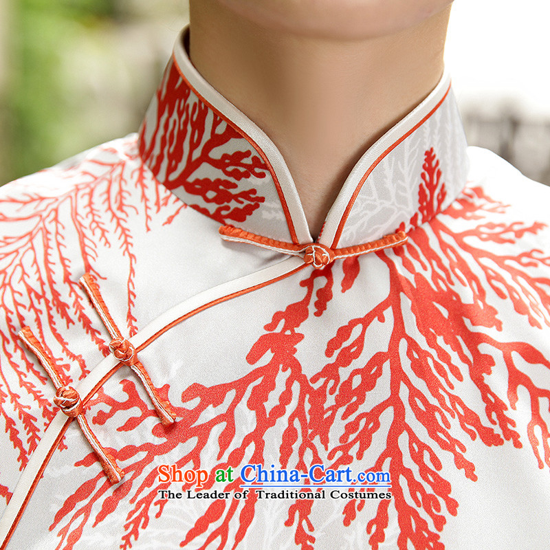 The Wu female red 2015 New Silk Cheongsam dress summer Sau San-to-day Ms. improved cheongsam dress elegant stamp M, Wu female red , , , shopping on the Internet