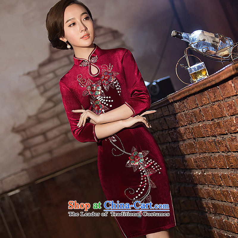 The end of the light of Sau San short long-sleeved gray velour cheongsam dress WMBQ159 picture color light at the end of L, , , , shopping on the Internet