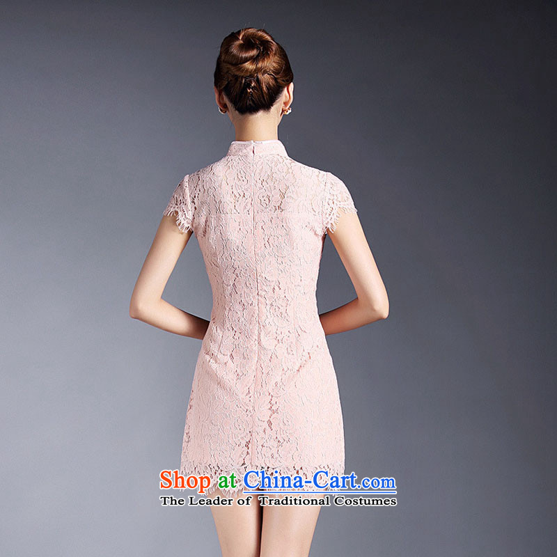Lace cheongsam dress m.livelihood.h 2015 Amoi Tang Dynasty Chinese women improved stylish short-sleeved short of Qipao pink S-disc ,m.livelihood.h,,, deduction manually shopping on the Internet