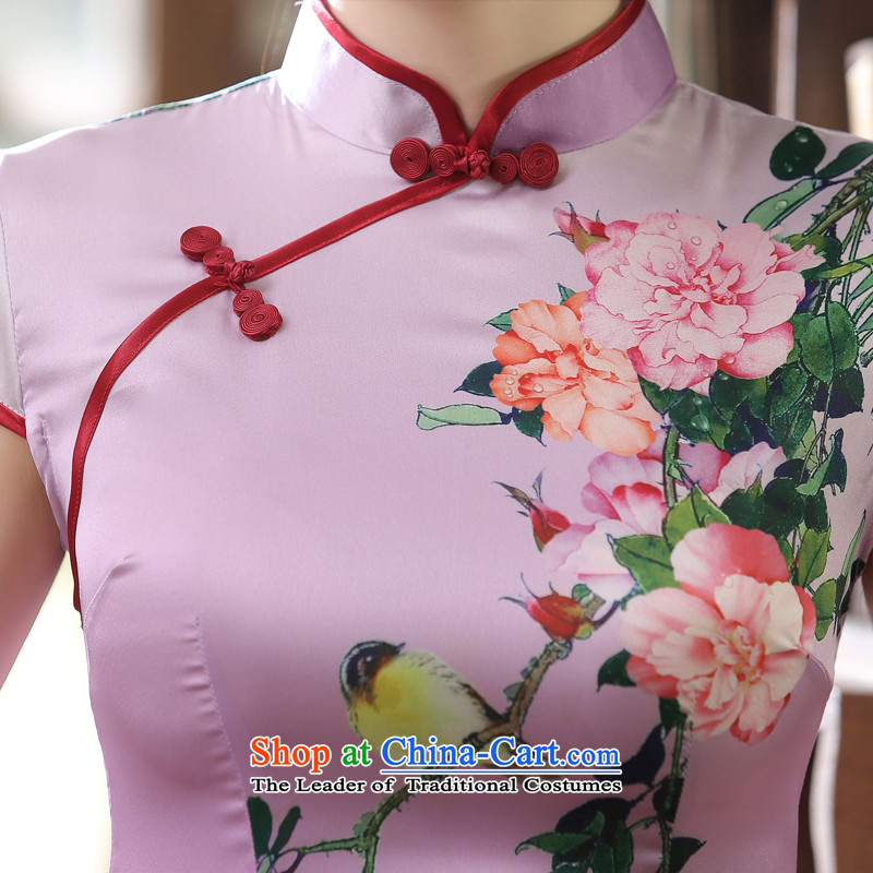 Morning new qipao Land summer short of improvement and Stylish retro herbs extract silk cheongsam dress video thin Chinese purple XXL, morning land has been pressed shopping on the Internet