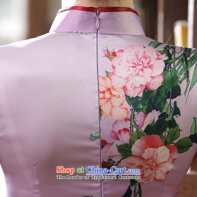 Morning new qipao Land summer short of improvement and Stylish retro herbs extract silk cheongsam dress video thin Chinese purple XXL, morning land has been pressed shopping on the Internet