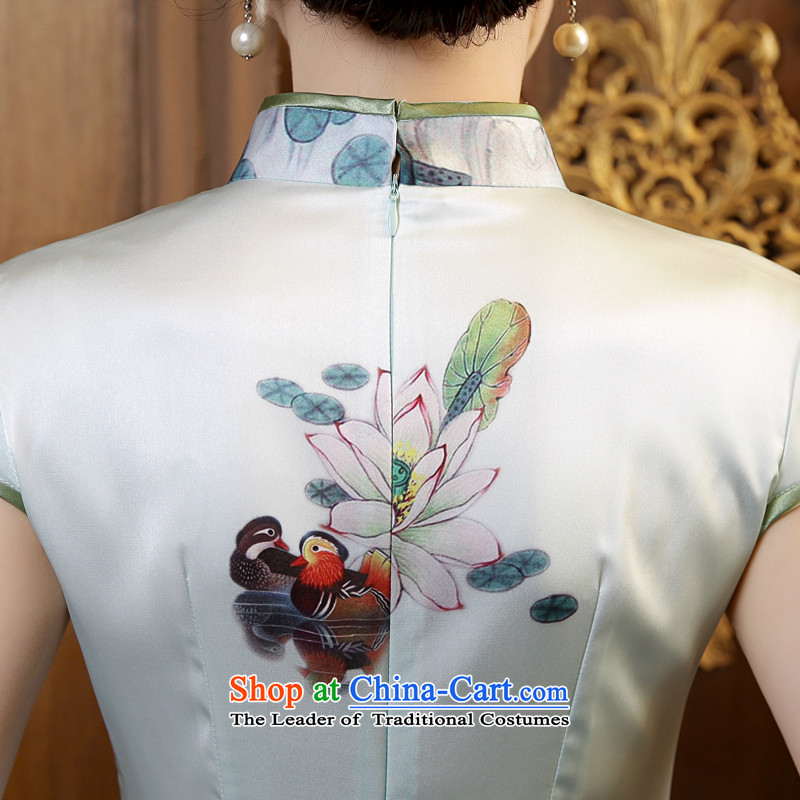 Morning new qipao land long summer short of improvement and Stylish retro silk CHINESE CHEONGSAM video sauna thin green green XXL, morning I should be grateful if you would have the land has been pressed shopping on the Internet