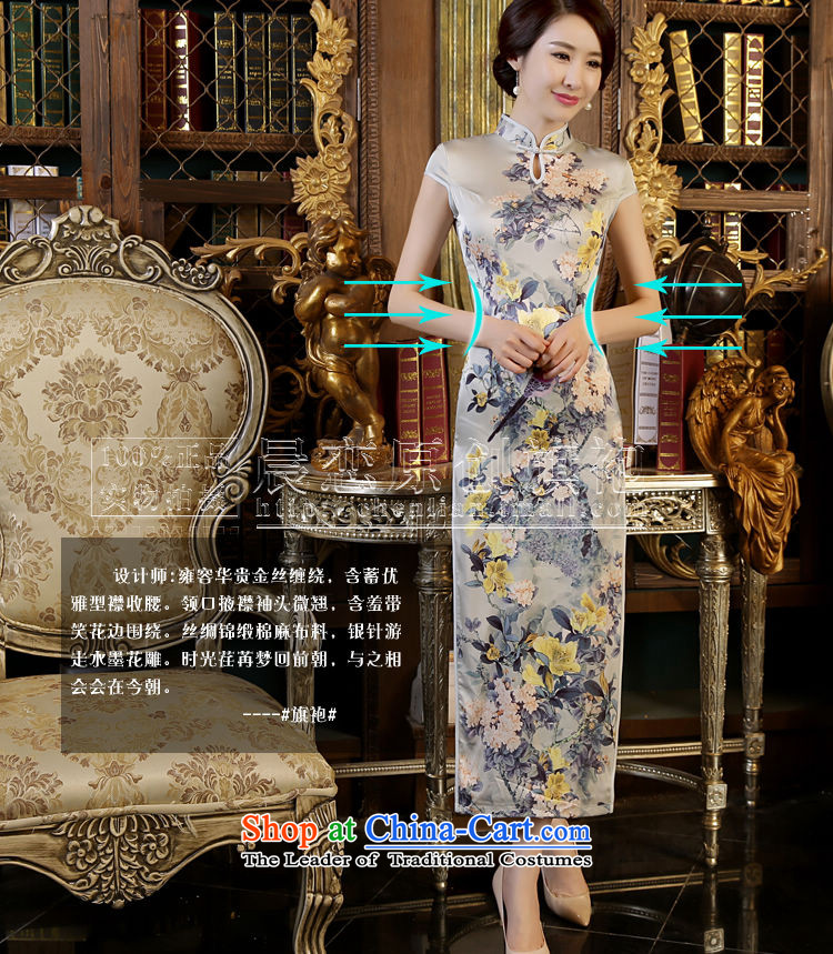 Morning new qipao land long summer short of improvement and Stylish retro herbs extract silk CHINESE CHEONGSAM video thin light gray M picture, prices, brand platters! The elections are supplied in the national character of distribution, so action, buy now enjoy more preferential! As soon as possible.