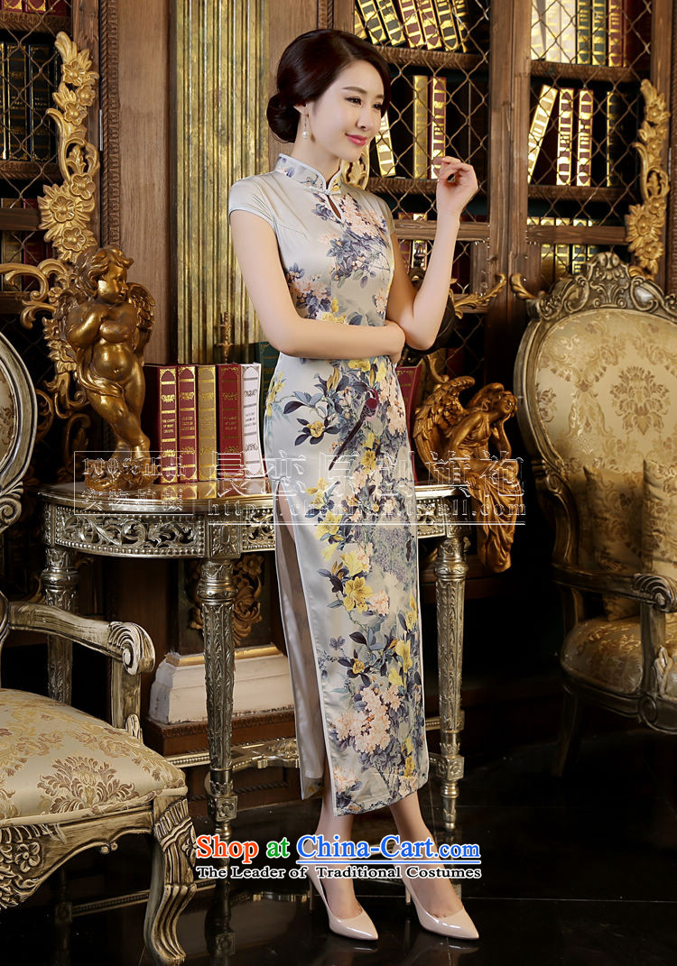 Morning new qipao land long summer short of improvement and Stylish retro herbs extract silk CHINESE CHEONGSAM video thin light gray M picture, prices, brand platters! The elections are supplied in the national character of distribution, so action, buy now enjoy more preferential! As soon as possible.
