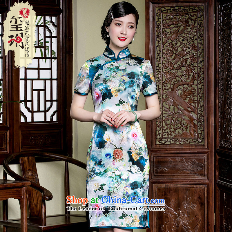 The seal of the new heavyweight Silk Cheongsam retro in long-to-day Chinese name manually-yuan improved disk detained dresses picture color L, seal decreased by , , , shopping on the Internet