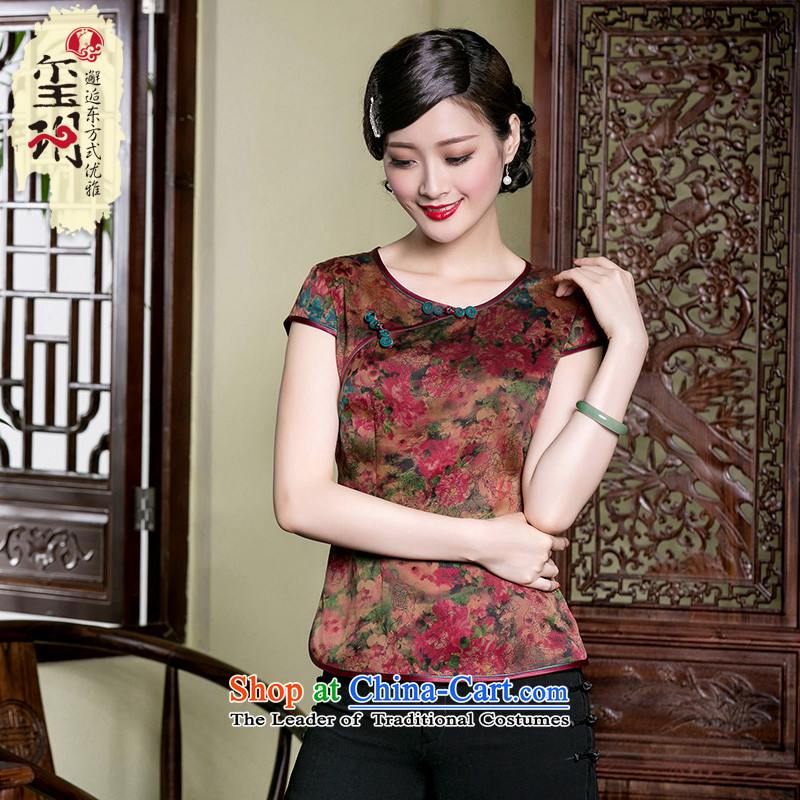 The seal of a new summer, Retro ethnic Heung-cloud yarn qipao T-shirt, Retro Silk Tang Dynasty Chinese T-shirt color pictures , L, seal decreased by , , , shopping on the Internet