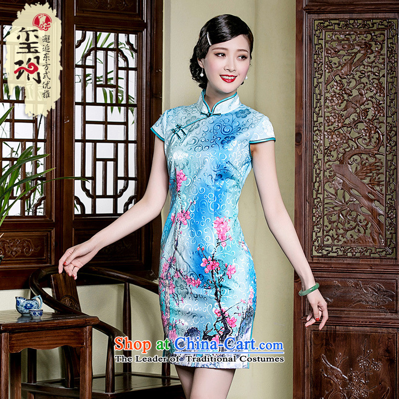 The seal of a new summer, cotton jacquard improved daily cheongsam elegant qipao and Stylish retro Ms. dresses blue peony M seal decreased by , , , shopping on the Internet