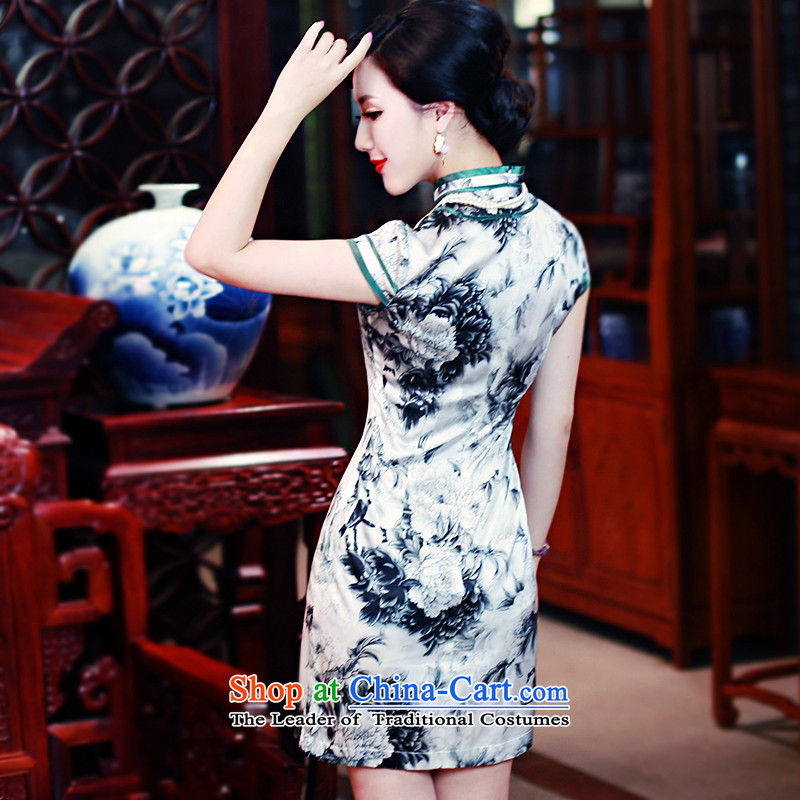 After a new summer 2015 wind temperament stamp silk short-sleeved dresses high-end improved qipao 5432 5432 XXL, suit ruyi wind shopping on the Internet has been pressed.