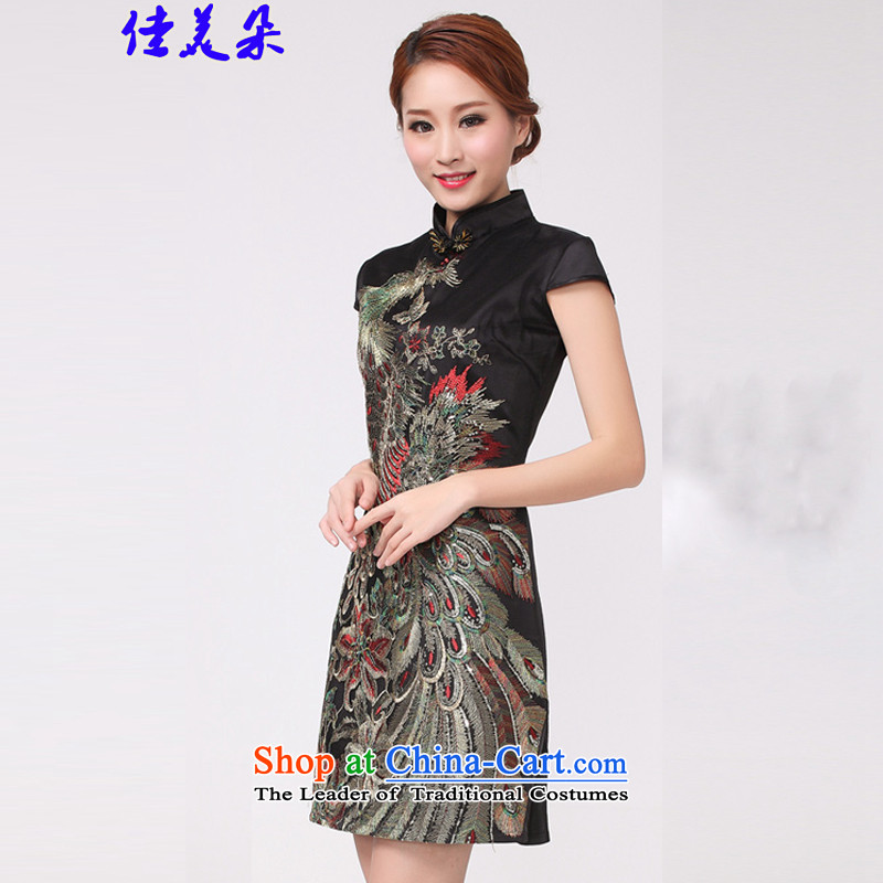 Jia Mei flower  2015 New Peacock hot embroidered peacock wedding celebration for the moms qipao qipao 6608# improved black S, JIA MEI (JIA MEI DUO) , , , shopping on the Internet