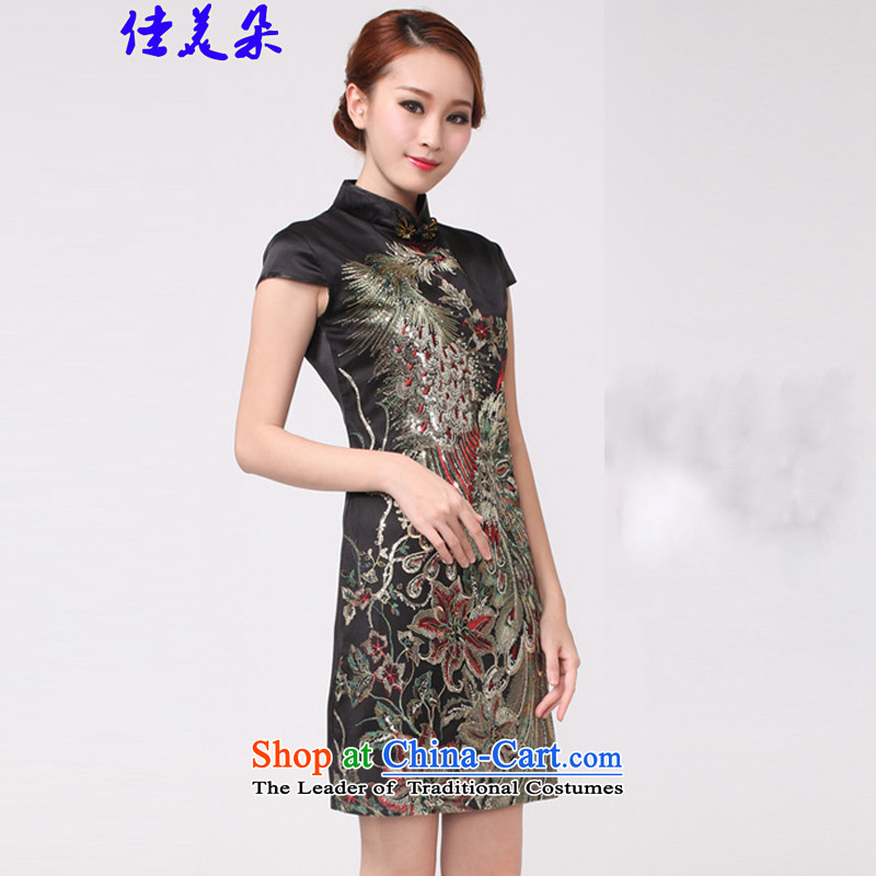 Jia Mei flower  2015 New Peacock hot embroidered peacock wedding celebration for the moms qipao qipao 6608# improved black S, JIA MEI (JIA MEI DUO) , , , shopping on the Internet