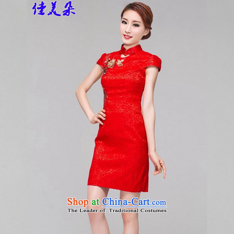 Jia Mei flower  2015 Red bride qipao marriage bows services spend short of retro embroidery qipao 6616# improved wedding dress female red XL, JIA MEI (JIA MEI DUO) , , , shopping on the Internet