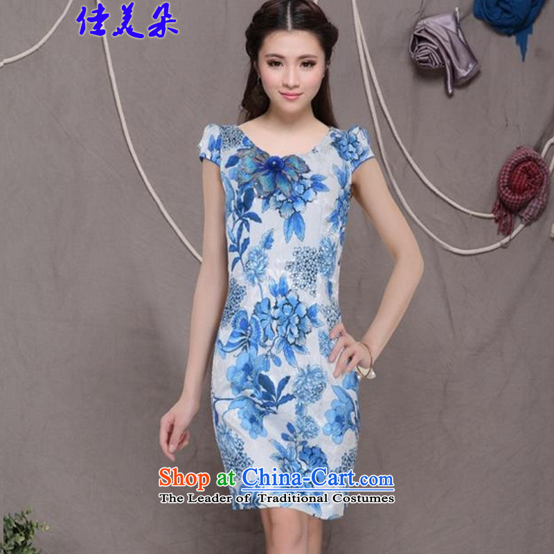Jia Mei  2015 flower embroidery qipao new stylish ethnic Chinese cheongsam dress retro graphics thin cheongsam 6076# Sau San apricot color has been shipping S, JIA MEI (JIA MEI DUO) , , , shopping on the Internet