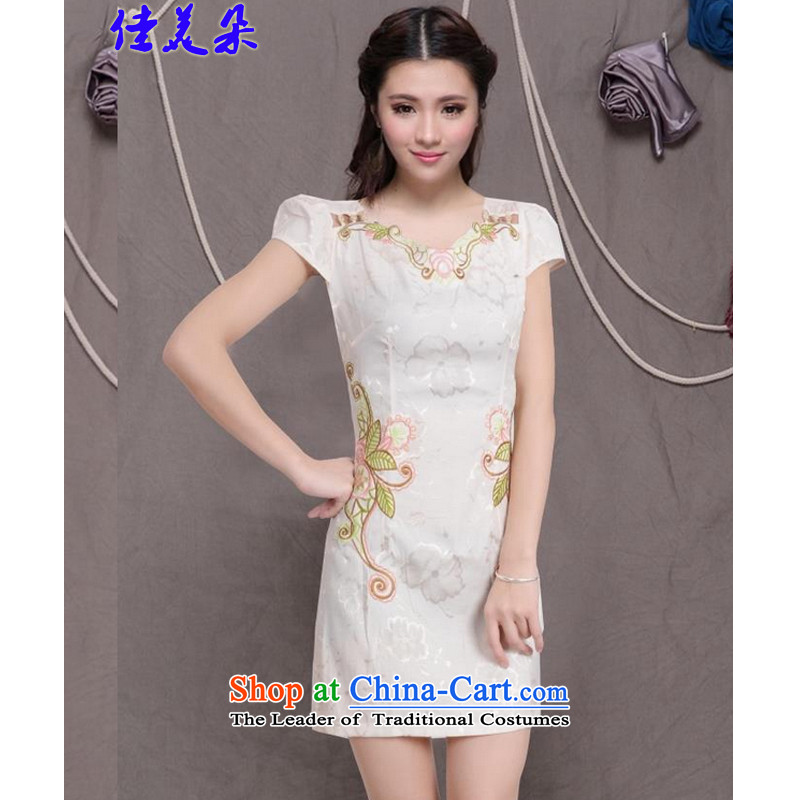 Jia Mei? 2015 new improvements flower girl cheongsam dress Stylish retro Sau San daily qipao temperament, dresses 6078_ short light yellow?L