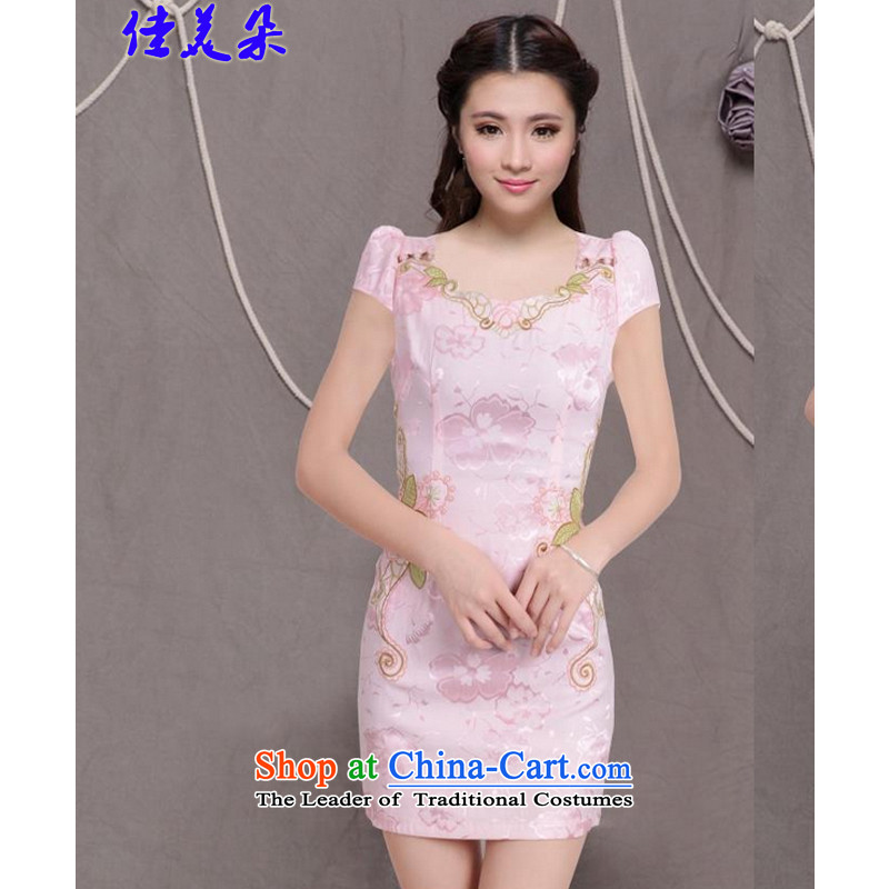 Jia Mei  2015 new improvements flower girl cheongsam dress Stylish retro Sau San daily qipao temperament, dresses 6078# short light yellow , L, JIA MEI (JIA MEI DUO) , , , shopping on the Internet