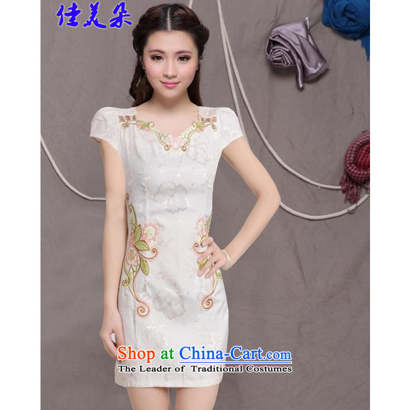 Jia Mei  2015 new improvements flower girl cheongsam dress Stylish retro Sau San daily qipao temperament, dresses 6078# short light yellow , L, JIA MEI (JIA MEI DUO) , , , shopping on the Internet
