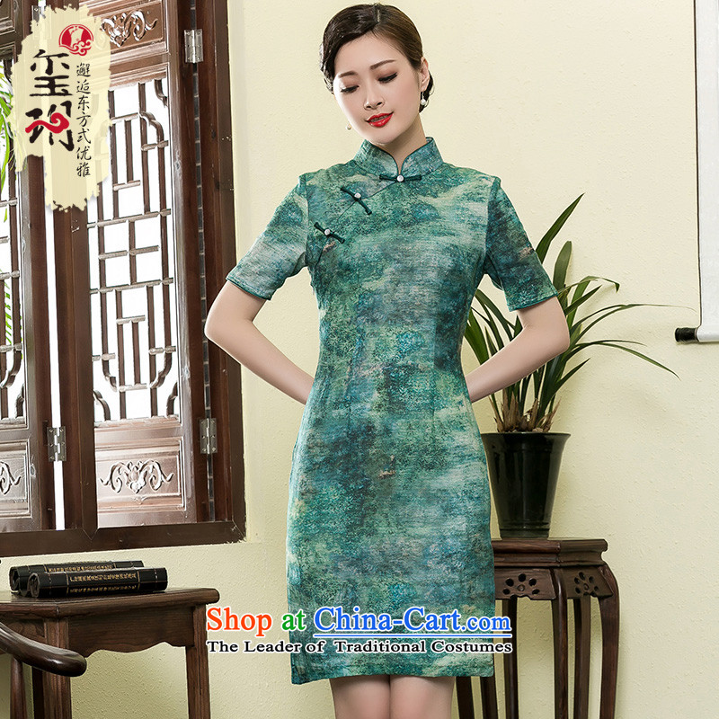 The Seal of 2015 Summer Art Nouveau style qipao new stamp pure linen short of qipao ethnic Chinese skirts , Green Seal of , , , shopping on the Internet