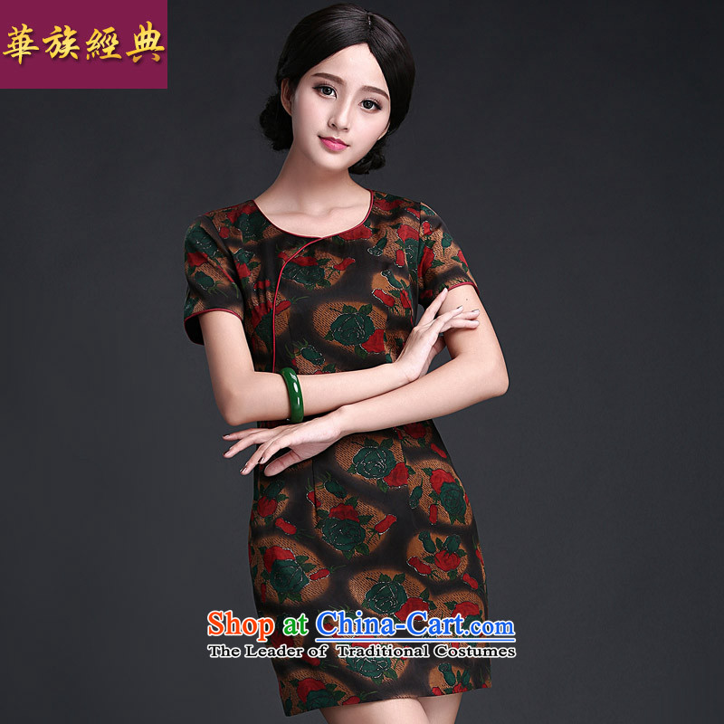 China Ethnic classic 2015 Summer Scent of silk yarn daily short Ms. cloud, short-sleeved cheongsam dress improvement as stylish?M