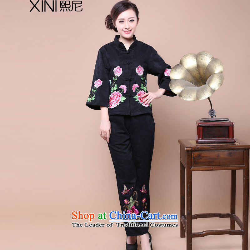 In the autumn of 2015 on hay new wide Female Body cotton and stylish decorated jacquard Tang Jacket Kit can sell?XXXL black